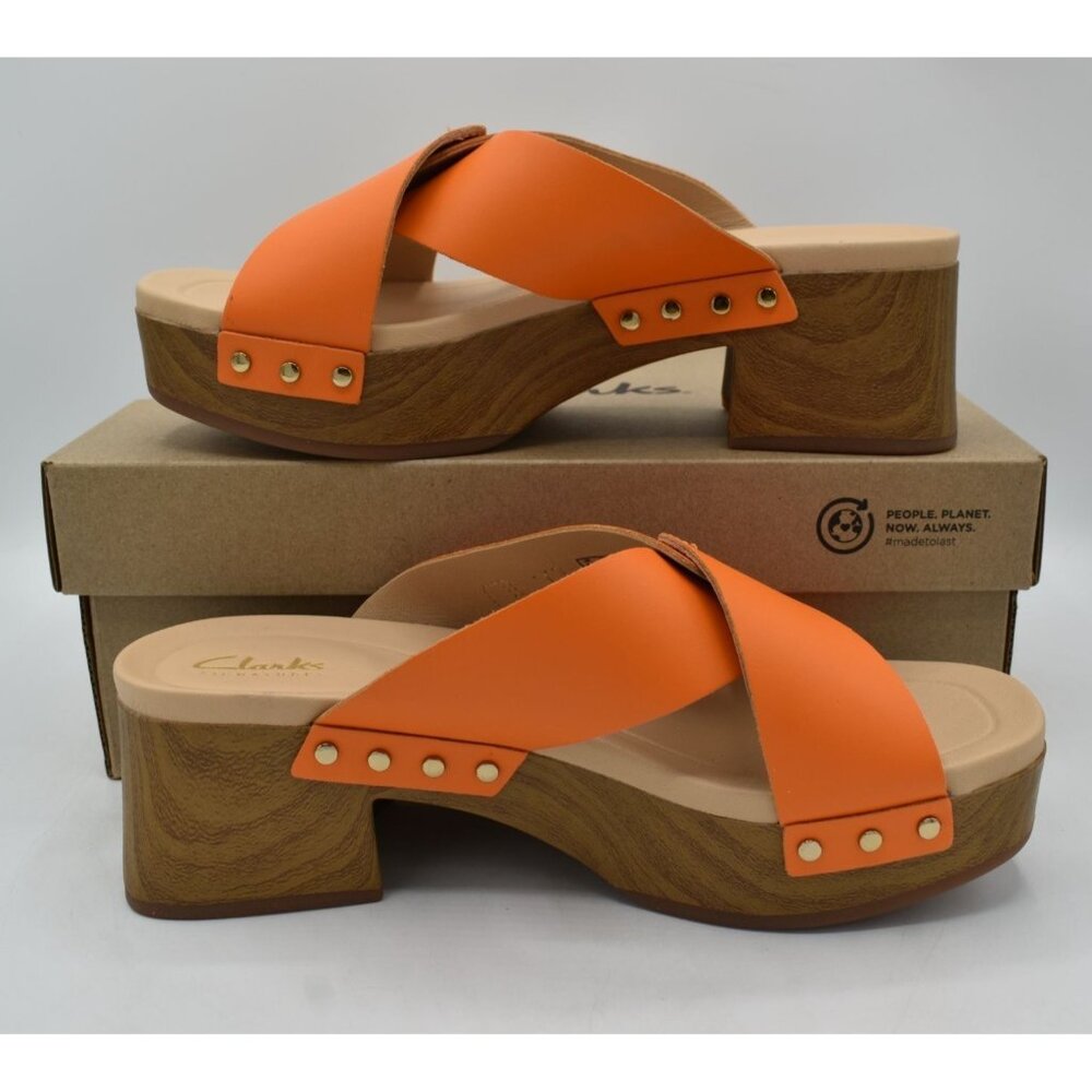 Clarks Womens Size 7.5 Sivanne Walk Orange Leather Open Toe Comfort Sandal Shoes - Picture 5 of 14